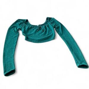 2000s Style Out From Under Emerald Green Tie-Front Crop Top Size XS-S